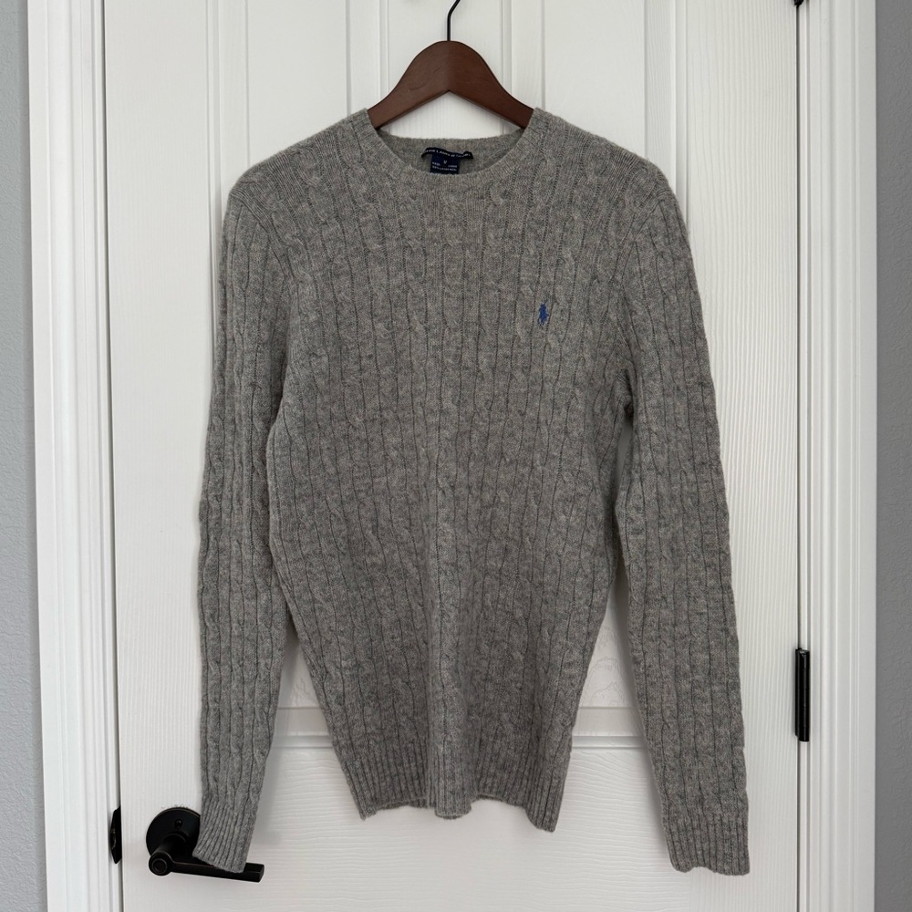 Ralph Lauren Lambswool Grey Cable Knit Sweater